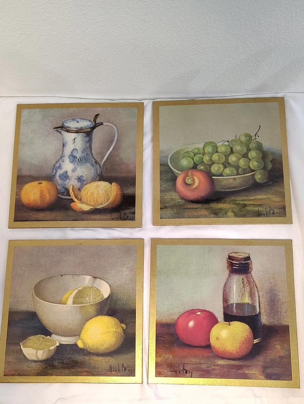Vtg Henk Bros Still Life Fruit Wall Art Plaques Full Set Donald Art Co Inc 50s